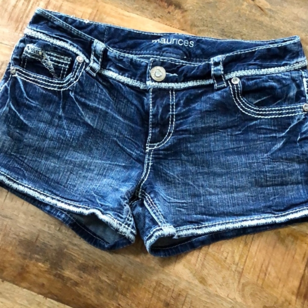 Maurices Blue Jean Shorts Distressed Frayed Hem